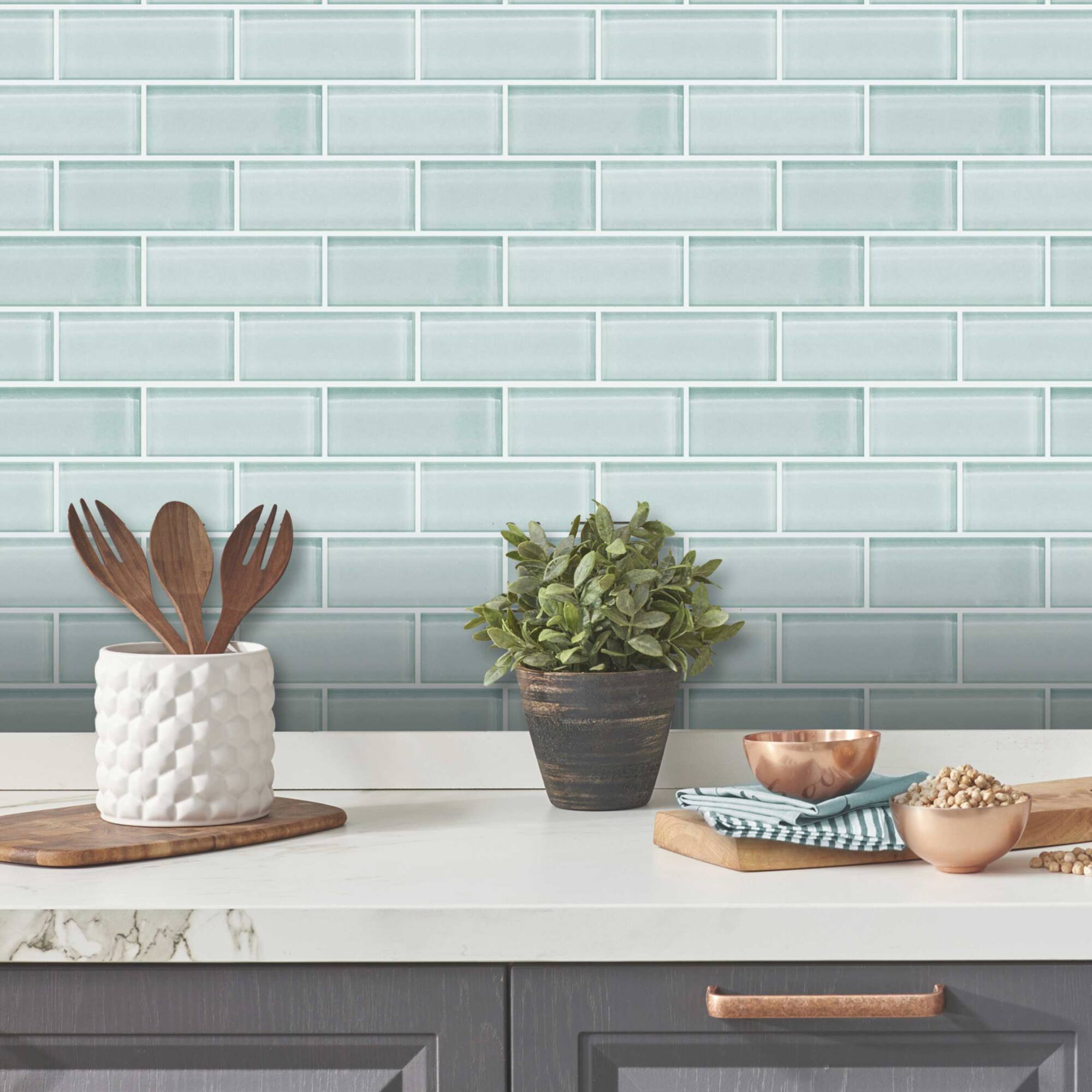 RoomMates Aqua Seaglass Subway Peel & Stick Sticktile